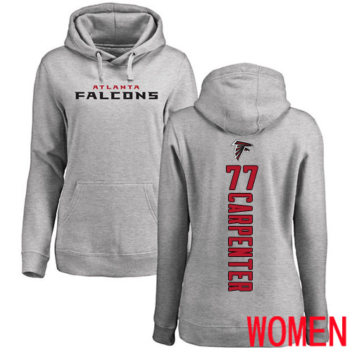 Atlanta Falcons Ash Women James Carpenter Backer NFL Football #77 Pullover Hoodie Sweatshirts->nfl t-shirts->Sports Accessory